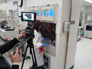 Filming in a clinical laboratory