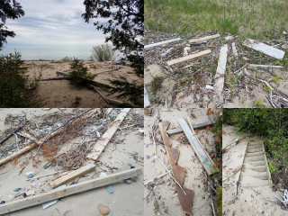 Lumber washed ashore on Lake Huron