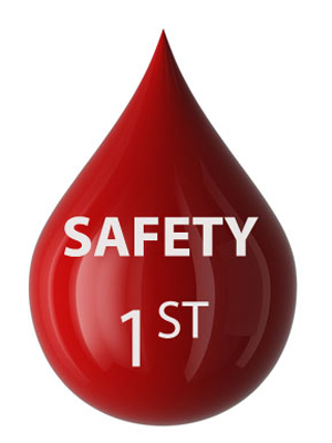Blood drop with text Safety First