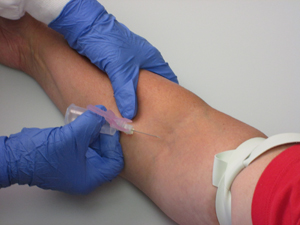 Patient having blood drawn