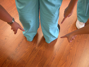 scrub cuffs dragging the floor